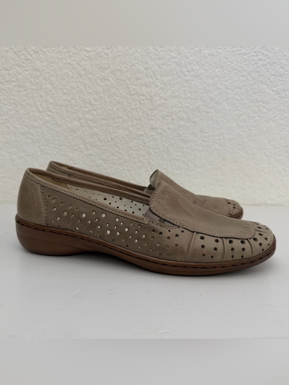 Rieker Women’s Taupe Perforated Slip-On Loafers